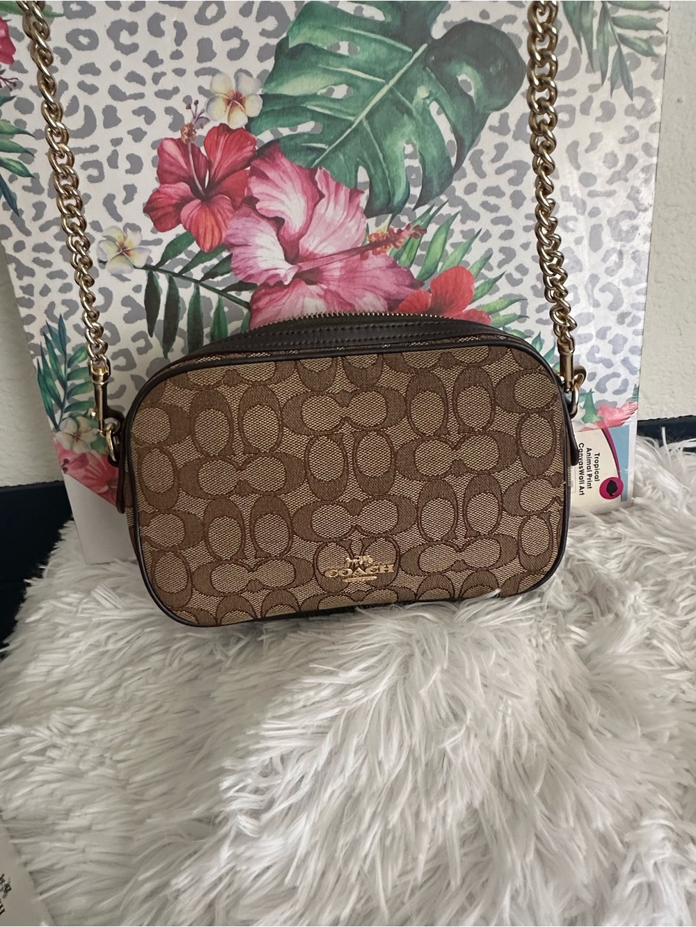 Coach Tan Brown Signature Canvas Chain Crossbody